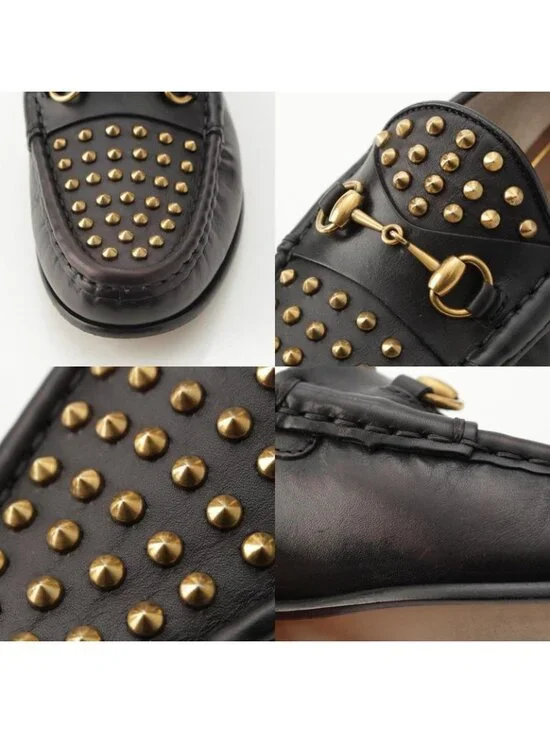 Gucci Horsebit Studded Loafers Black Gold 36.5 - Picture 8 of 10